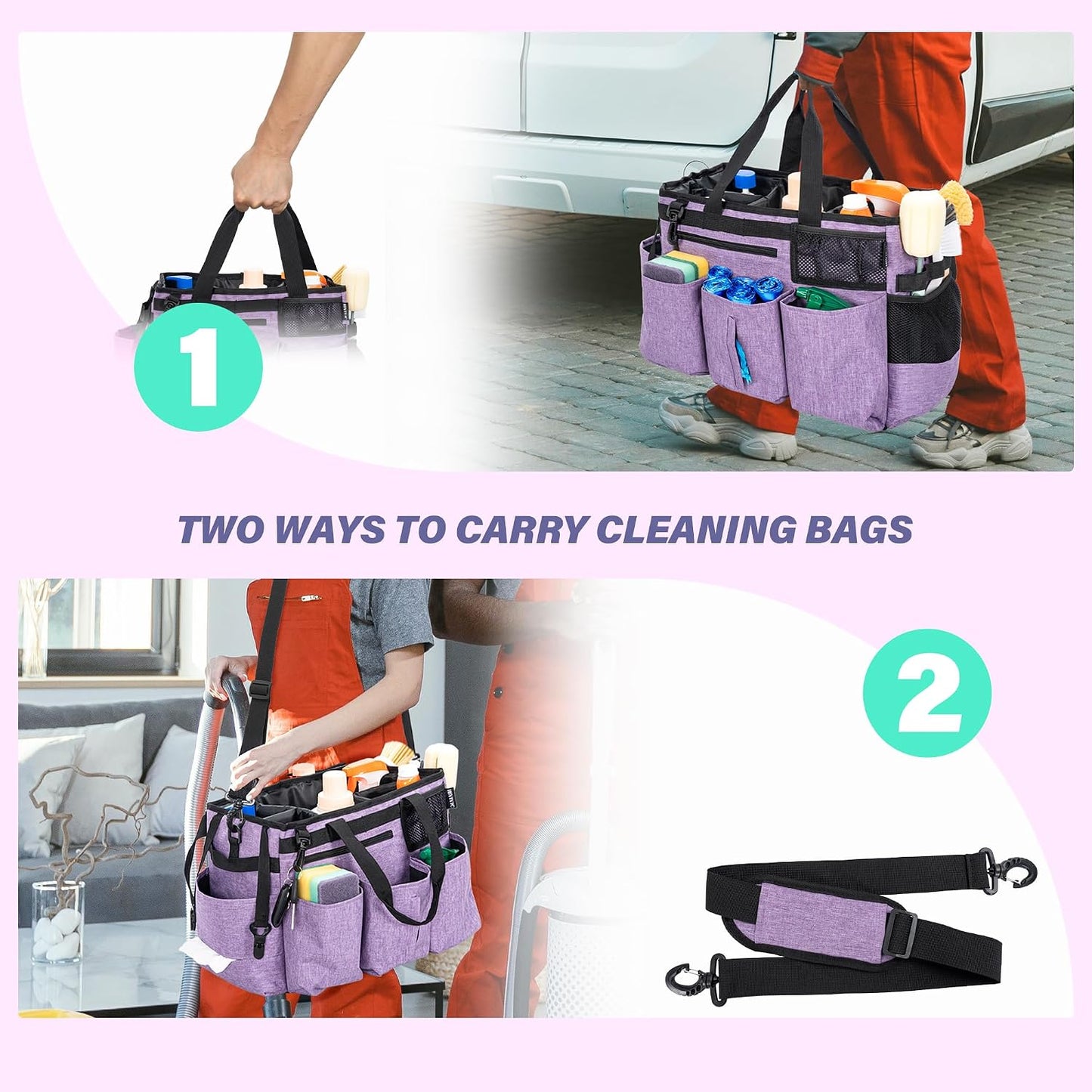 IBVIVIC Wearable Cleaning Caddy Bag for Cleaning Supplies, Black | Cleaning Organizer Tote Bag with Handle & Shoulder Straps Kitchen Cleaning Supplies Storage Bag for Cleaners & Housekeepers