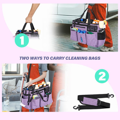 IBVIVIC Wearable Cleaning Caddy Bag for Cleaning Supplies, Black | Cleaning Organizer Tote Bag with Handle & Shoulder Straps Kitchen Cleaning Supplies Storage Bag for Cleaners & Housekeepers
