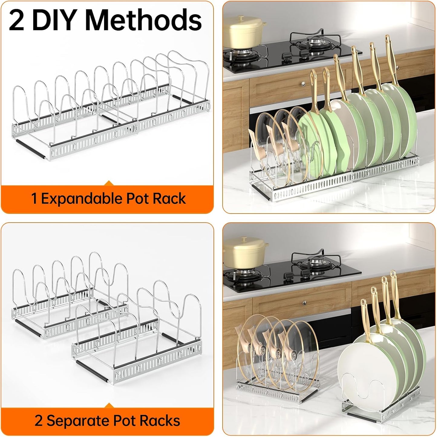 MUDEELA Expandable Pot Pan Lid Organizers inside Cabinet, 10 Divider-Black | Expandable 11.8–22.9", 10 Adjustable Divider, Tool-Free Assembly, Non-Slip, Scratch-Proof, For Pan Lid Cutting Board Bakeware