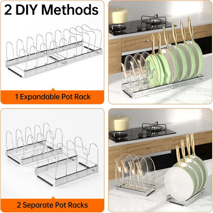 MUDEELA Expandable Pot Pan Lid Organizers inside Cabinet, 10 Divider-Black | Expandable 11.8–22.9", 10 Adjustable Divider, Tool-Free Assembly, Non-Slip, Scratch-Proof, For Pan Lid Cutting Board Bakeware