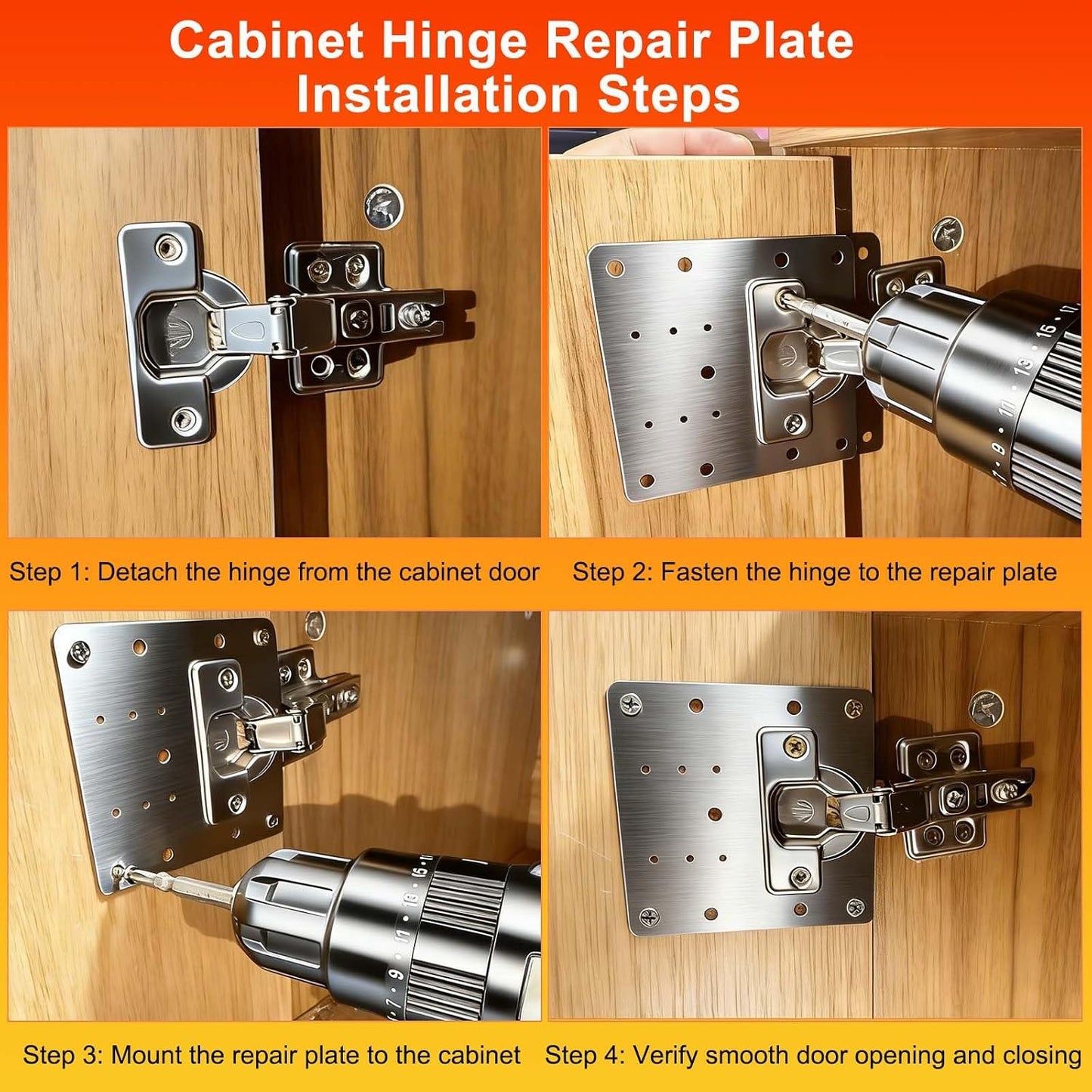 20PCS Upgraded Cabinet Hinge Repair Plate Kit, Stainless Steel Door Hinge Mounting Plate, Large Cabinet Hinge Fix Board with Screws for Kitchen Cabinet, Cupboard Doors, Furniture Hinge Reinforcement