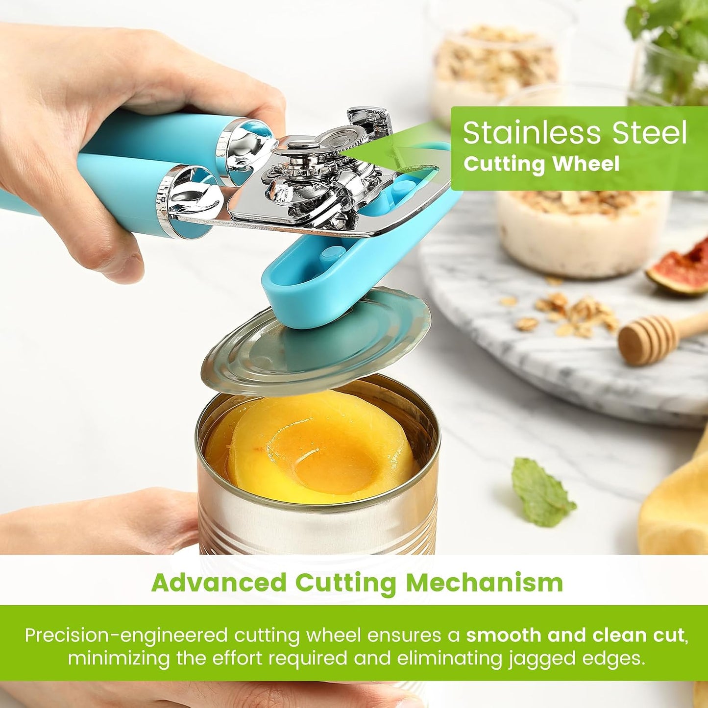 Spring Chef Stainless Steel Manual Can Opener with Soft Grip Handles, Black | Heavy Duty Hand Can Opener for Seniors with Smooth Edge, Easy Turn, 3in1 Can Opener with Magnetic Lid Remover & Bottle Opener