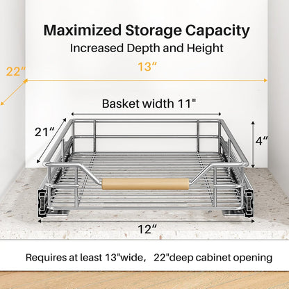 Pull out Cabinet Organizer, 15"W X 21"D, Heavy Duty Smooth Sliding Under Cabinet Shelves for Pots and Pans, Full-Extension Roll out Drawers, Slide out Organization for Home Kitchen Pantry