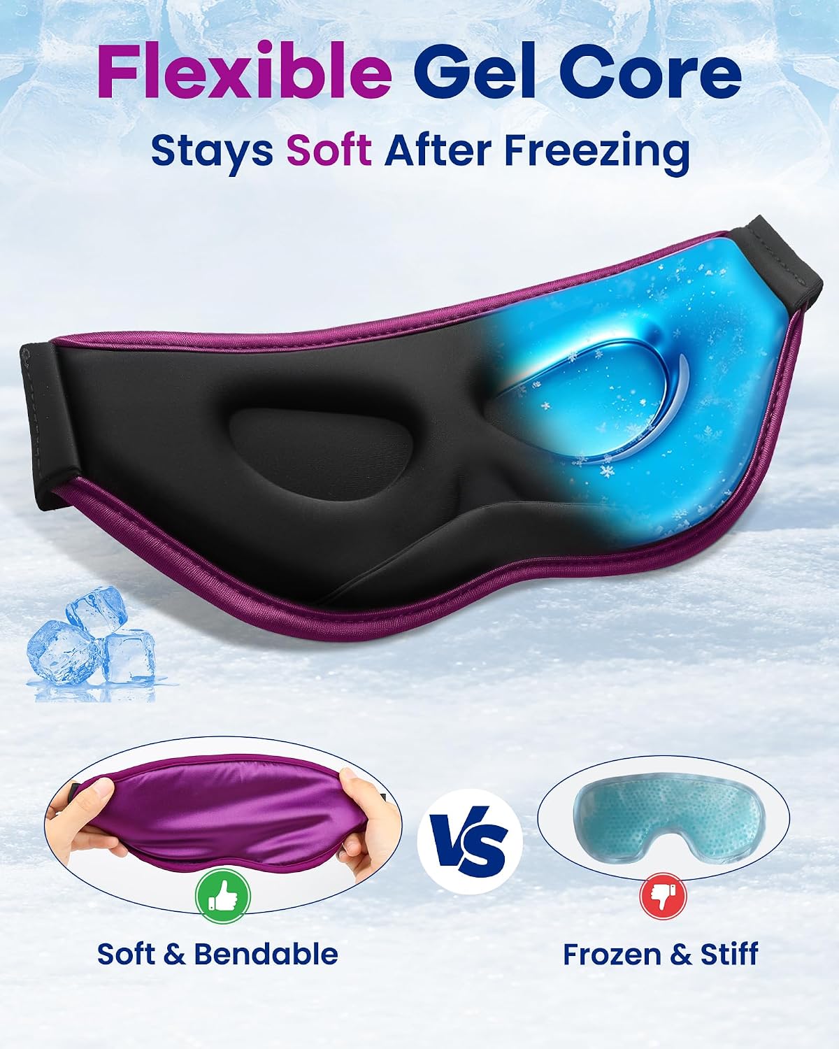 BeeVines 3D Cooling Gel Eye Mask for Puffy Eyes Migraines Headache Fast Relief, After Surgery Care, Ice Pack for Cold Compress, 6 OZ Contoured Weighted Sleep Mask for Sleeping, 100% Blackout