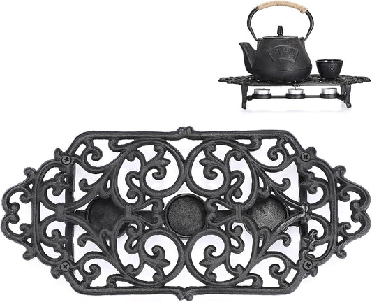 Sumnacon Cast Iron Teapot Warmer, Heavy Duty Teapot Warmer Stand with 3 Tealight Candle Holders, Vintage Decorative Heating Trivets for Milk, Tea, Coffee, Sturdy Tea Warmers for Desk Office Party