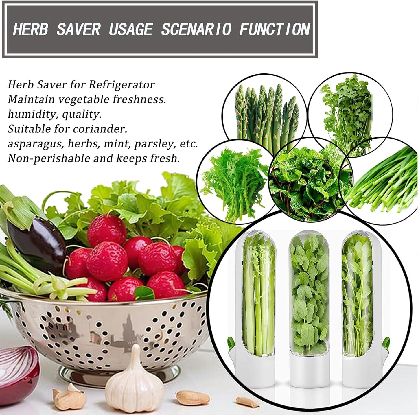 Herb Saver for Refrigerator, Herb Saver Pod Cilantro Containers for Refrigerator, Fresh Herb Keeper for Cilantro, Parsley, Asparagus, Mint, Keeps Vegetables for 2-3 Weeks (1PCS)