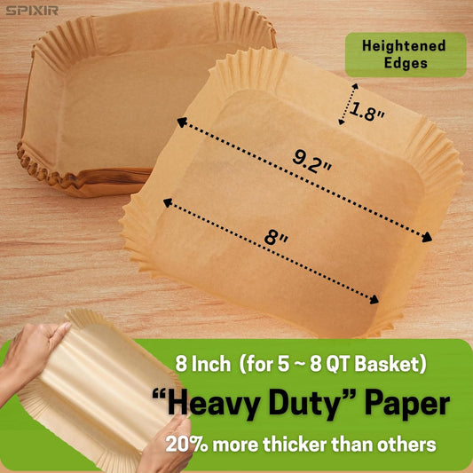 Air Fryer Paper Liners, 100Pcs Air Fryer Liners Disposable 8" Square Heavy-Duty Parchment Paper for Air Fryer Basket 5-8 Qt. Non-Stick, Oil Proof, Unbleached Baking Liners for Oven & Microwave