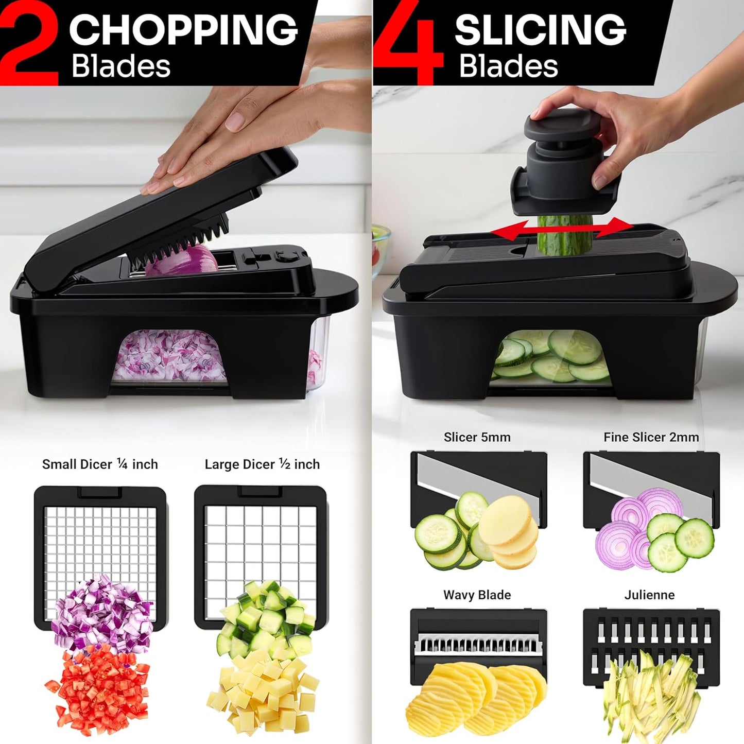 Mueller The Real Original Pro Vegetable Chopper & Mandoline Slicer, 10-in-1 | since 2013, 8 Blade Food Veggie Chopper, Onion Vegetable Cutter with Container, Kitchen Gadgets & Essentials