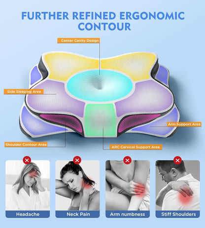Osteo Cervical Pillow for Neck Pain Relief, Hollow Design Odorless Memory Foam Pillows with Cooling Case, Adjustable Orthopedic Bed Pillow for Sleeping, Support for Side Back Sleepers