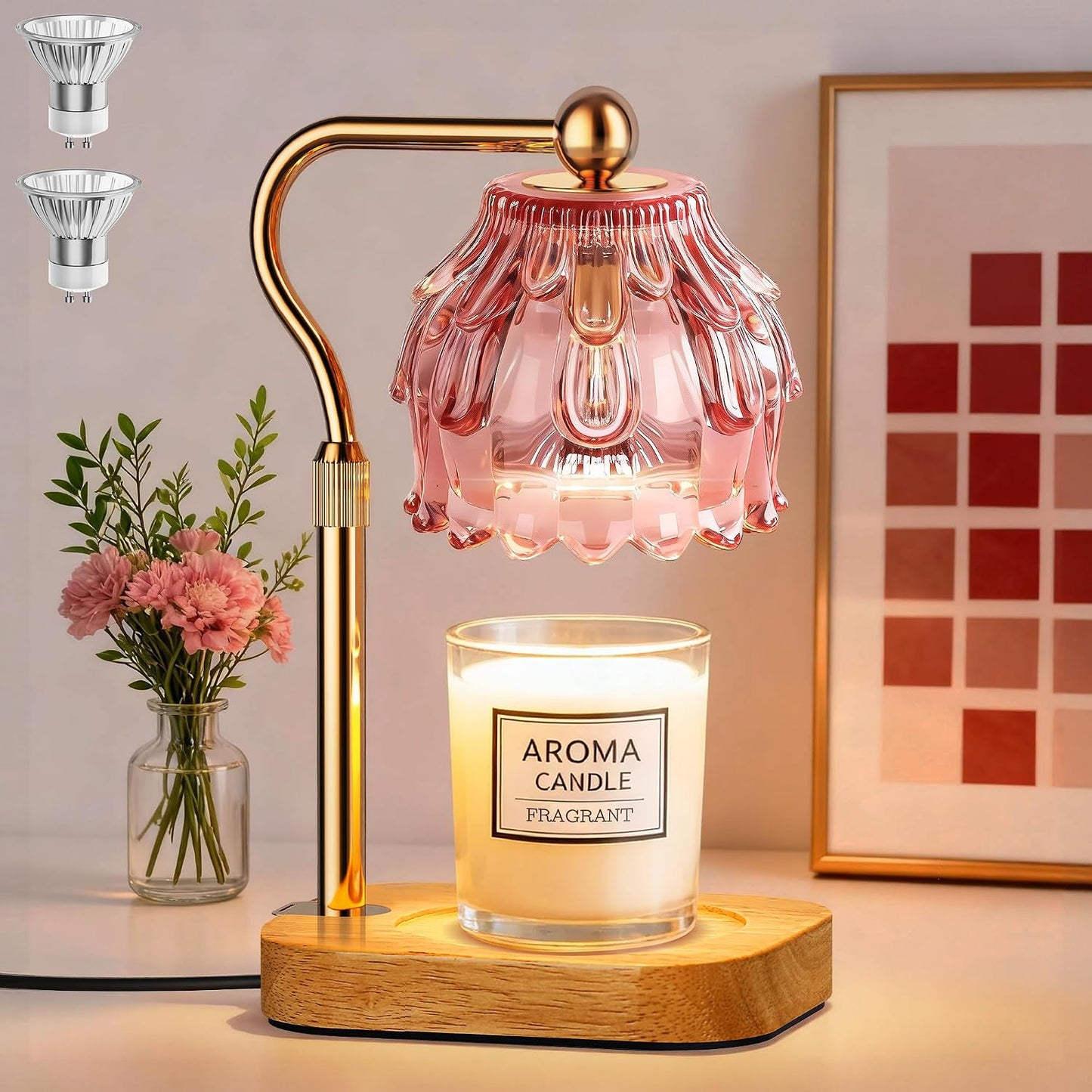 Candle Warmer Lamp with Timer - Flower Electric Wax Melter Warmer Adjustable Height for Jar Candles, Gift for Women, Mom, Christmas, Birthday,Home Decor