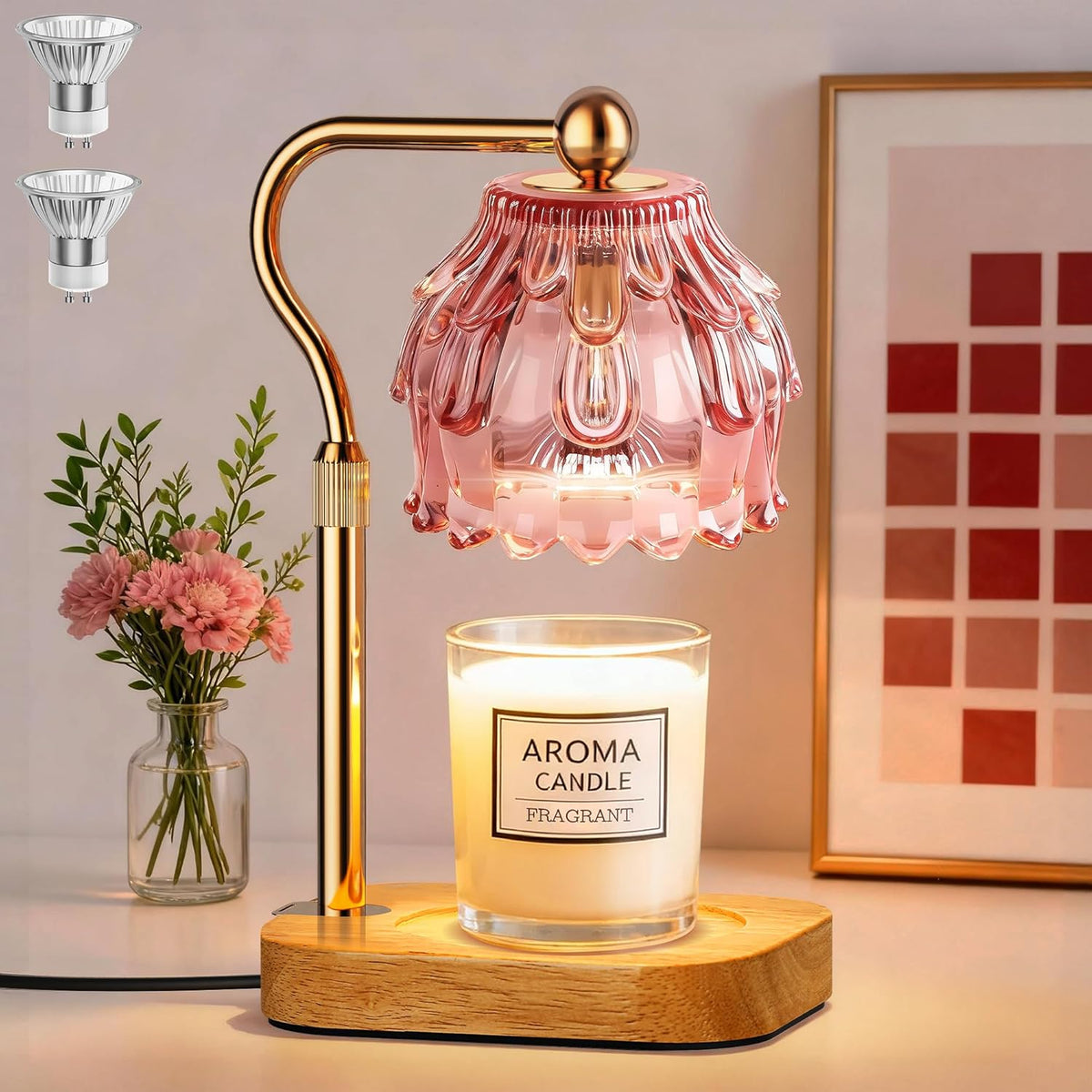Candle Warmer Lamp with Timer - Flower Electric Wax Melter Warmer Adjustable Height for Jar Candles, Gift for Women, Mom, Christmas, Birthday,Home Decor