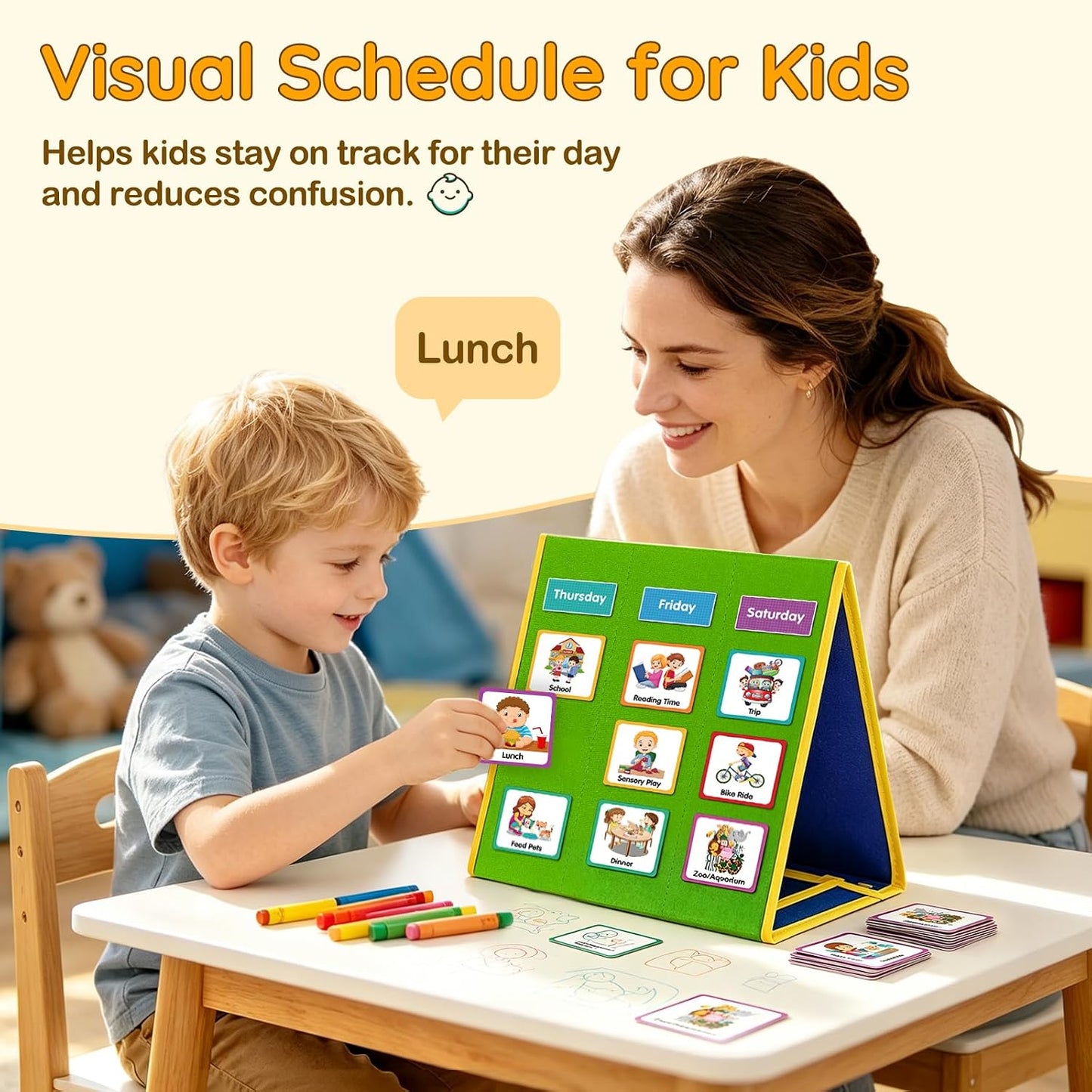 Large Visual Schedule for Kids Chore Reward Chart,Bedtime Routine Chart for Toddlers,Double Side Weekly Planner Board With 109 Cards for Home School Planner,Autism Learning Materials.