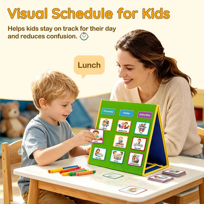 Large Visual Schedule for Kids Chore Reward Chart,Bedtime Routine Chart for Toddlers,Double Side Weekly Planner Board With 109 Cards for Home School Planner,Autism Learning Materials.