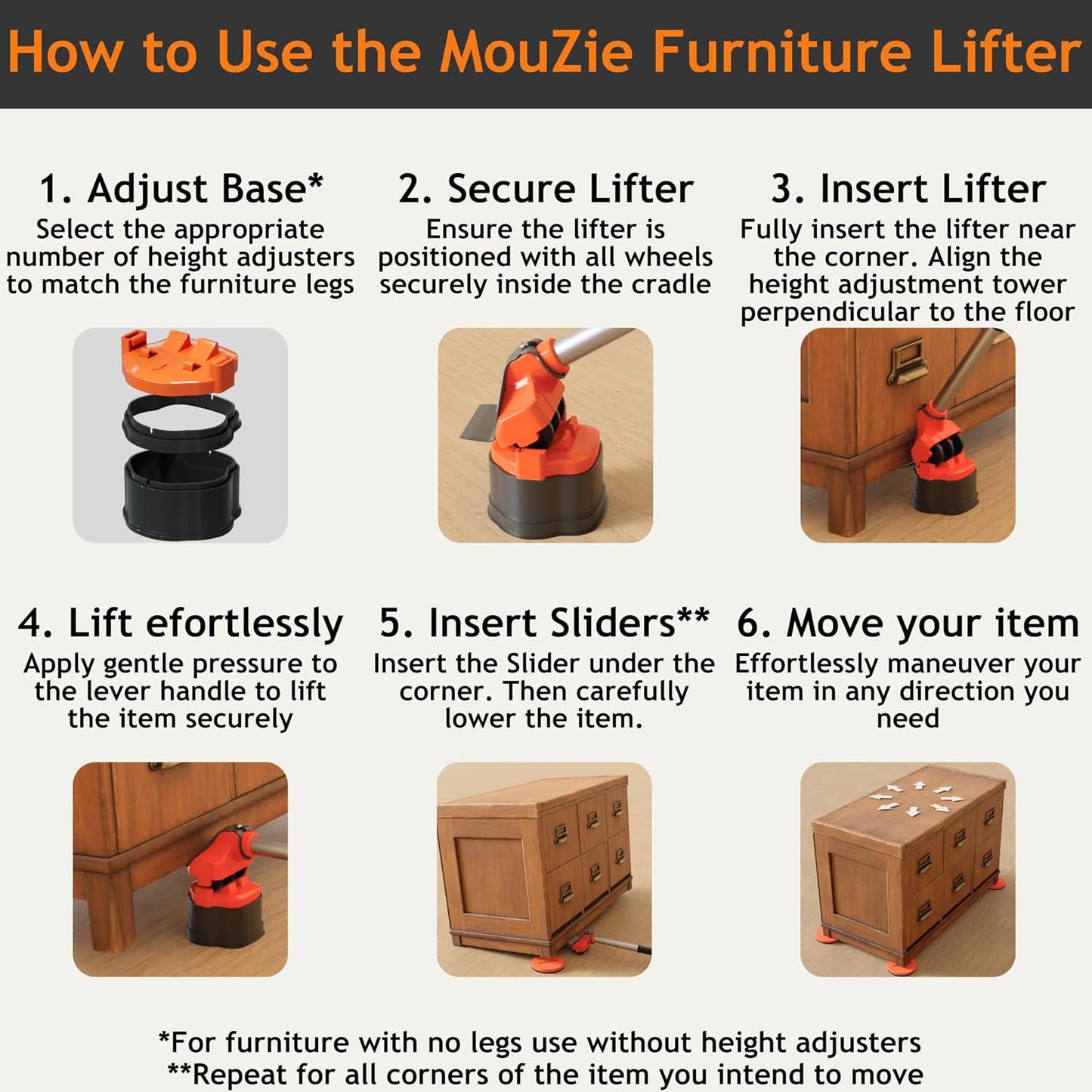 Heavy Duty Furniture Sliders Movers Slider Pads Mover Coasters with Lifter Tool Lift Jack Set for Lifting and Moving Large Appliance and Furniture Over Carpet Hardwood Floors Tile