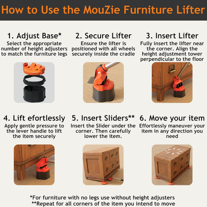Heavy Duty Furniture Sliders Movers Slider Pads Mover Coasters with Lifter Tool Lift Jack Set for Lifting and Moving Large Appliance and Furniture Over Carpet Hardwood Floors Tile