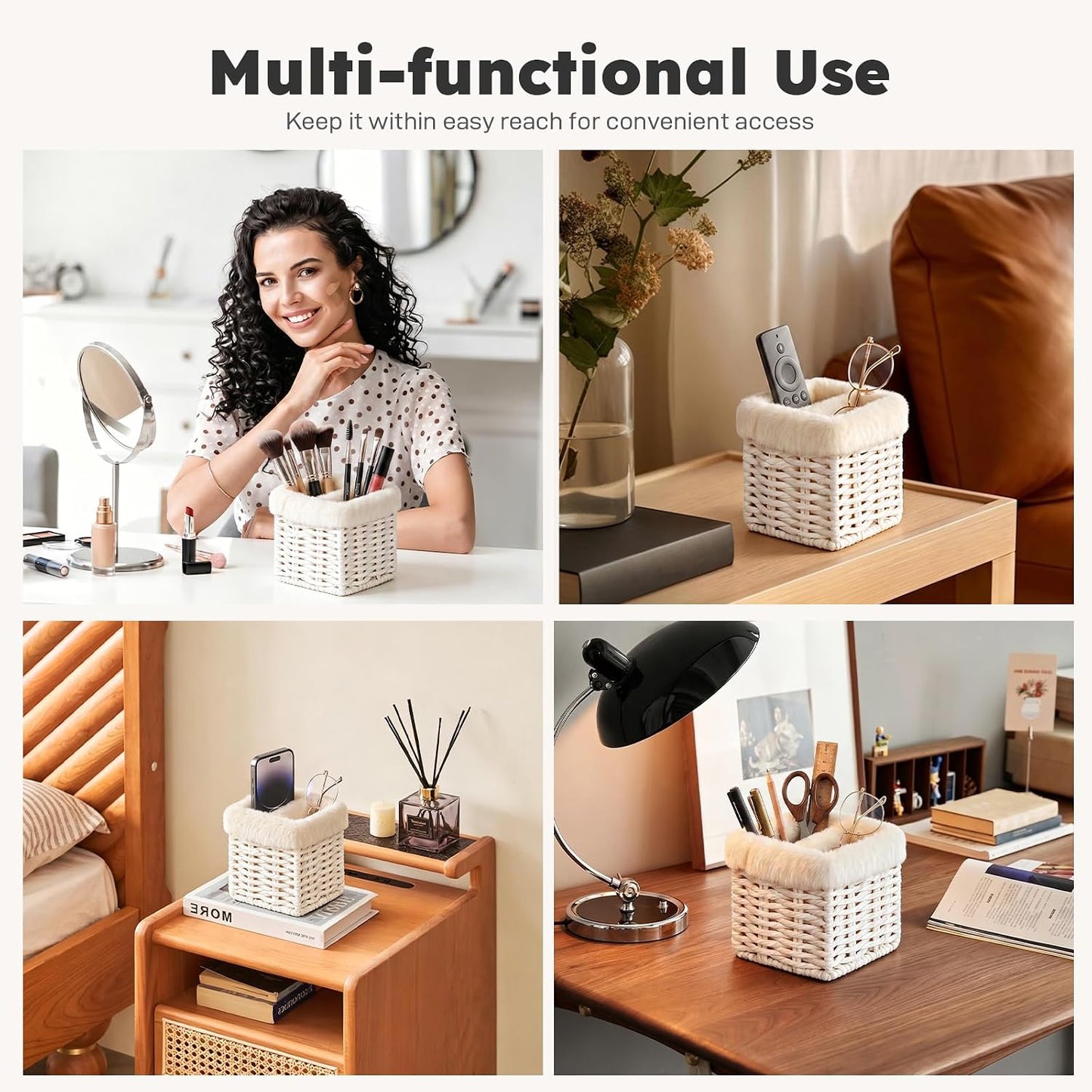 Glasses Holder, Paper Rope Plush Lined Eyeglass Holder Stand 2 slots Eyeglasses Storage Organizer for Nightstand Desk