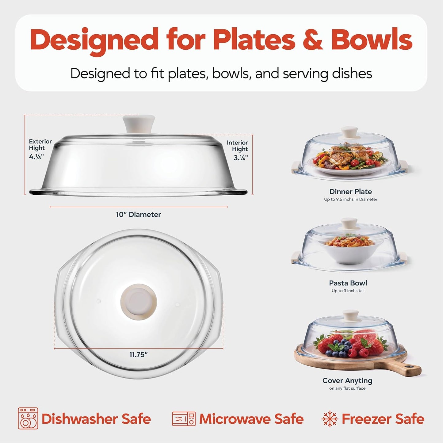 Bezrat Glass Microwave Cover with Silicone Knob and Handles, Splatter Guard Lid, BPA Free, Dishwasher Safe (Black)