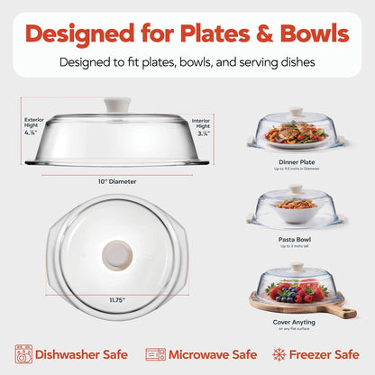 Bezrat Glass Microwave Cover with Silicone Knob and Handles, Splatter Guard Lid, BPA Free, Dishwasher Safe (Black)