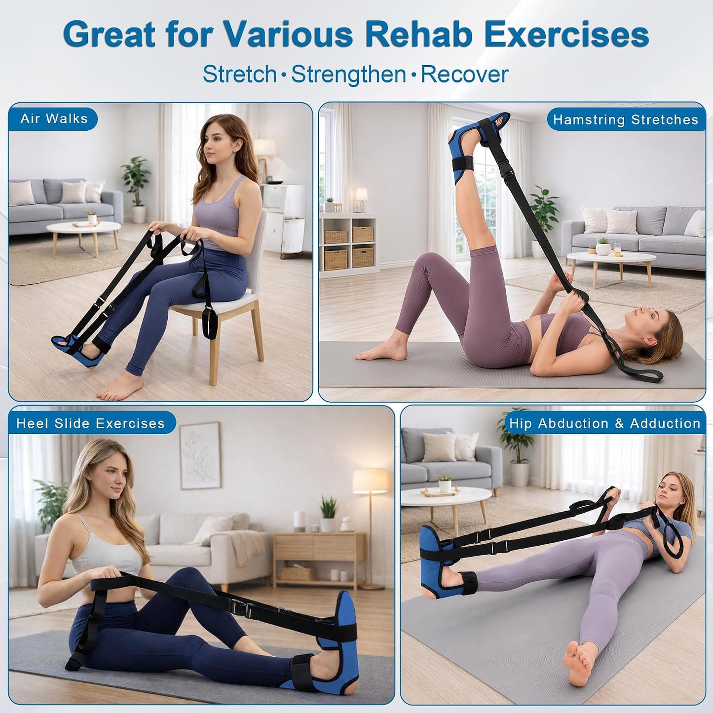 Knee Replacement Recovery Aids, Leg Stretcher Strap Kit | Adjustable Foot Cradle with 0 lb and 5 lb Resistance Bands, Range of Motion Training for Hip and Knee Exercises, Storage Bag