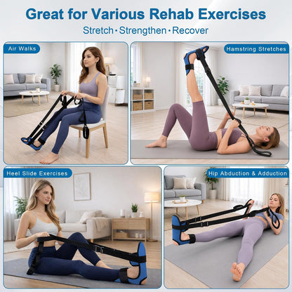 Knee Replacement Recovery Aids, Leg Stretcher Strap Kit | Adjustable Foot Cradle with 0 lb and 5 lb Resistance Bands, Range of Motion Training for Hip and Knee Exercises, Storage Bag