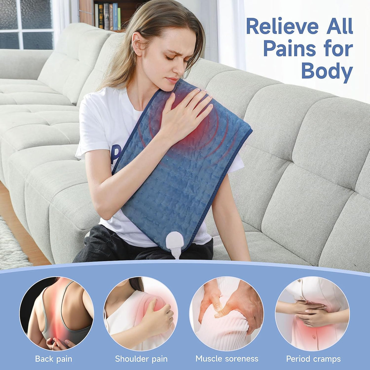 NBKLS Heating Pads for Back Neck Shoulder Pain, Electric Heating Pad Auto Shut Off, Fast Heat, Large Heating Pad Christmas Gift for Women Men, Birthday Gifts for Mom Dad (Blue)