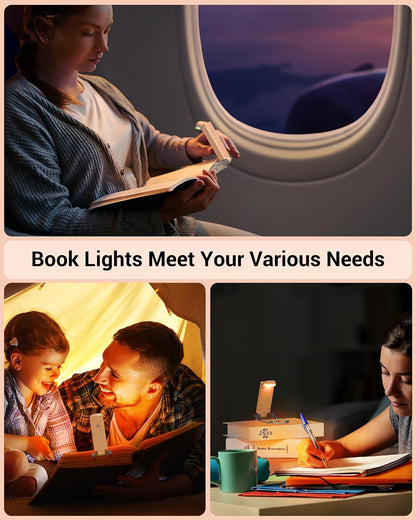 DEWENWILS USB Rechargeable Book Reading Light, LED Clip on Booklight Green | Blue Light Blocking, Amber & Warm White, Flexible Lighting Angle, Compact & Lightweight for Plane, Train, Car Traveling