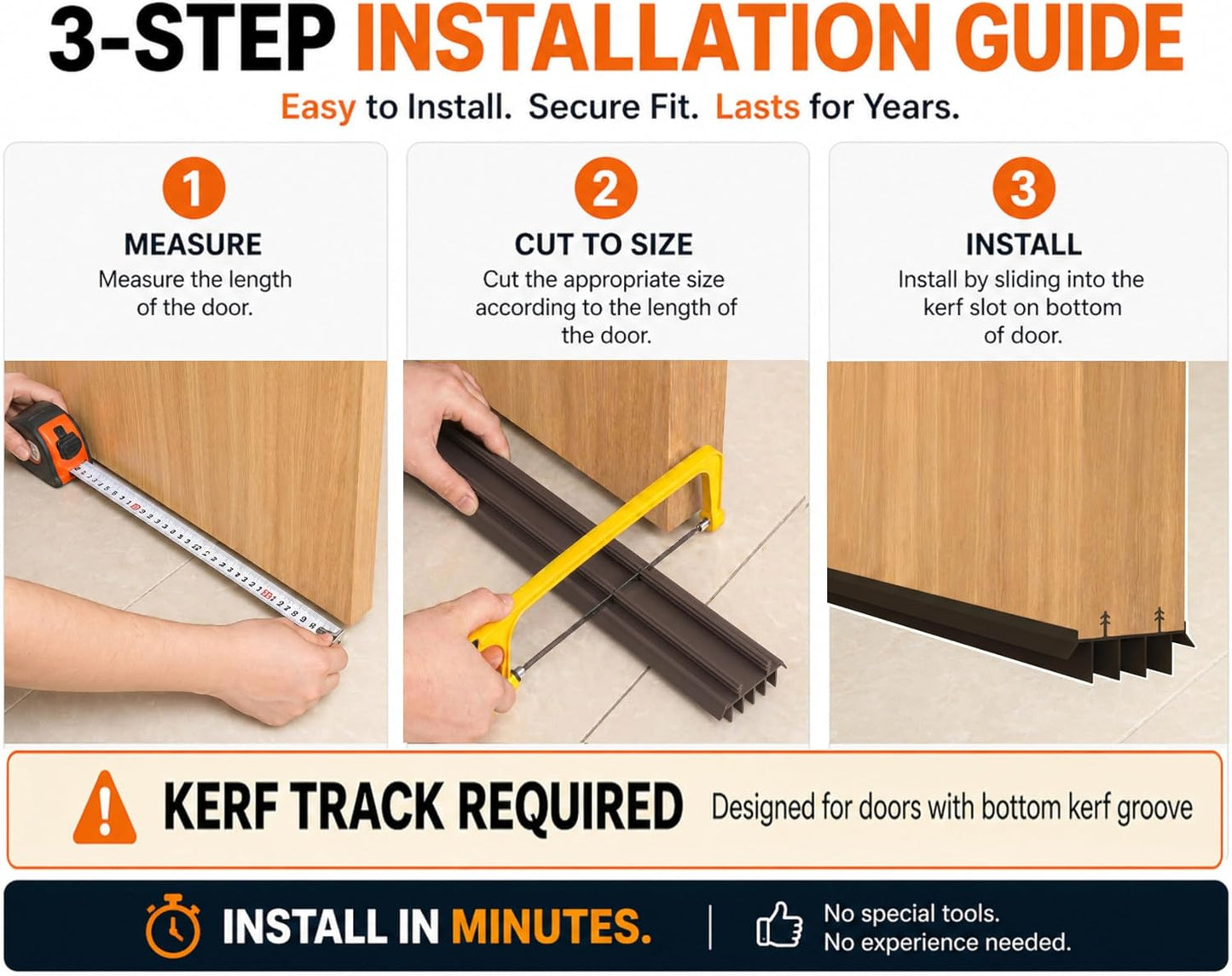 [2 Pack] 36 Inch Exterior Door Sweep with Vinyl Fins – Under Door Weather Stripping Seal for Exterior Doors with Kerf Track | Bottom Door Seal Strip | Draft Stopper & Rodent Proof (Brown)