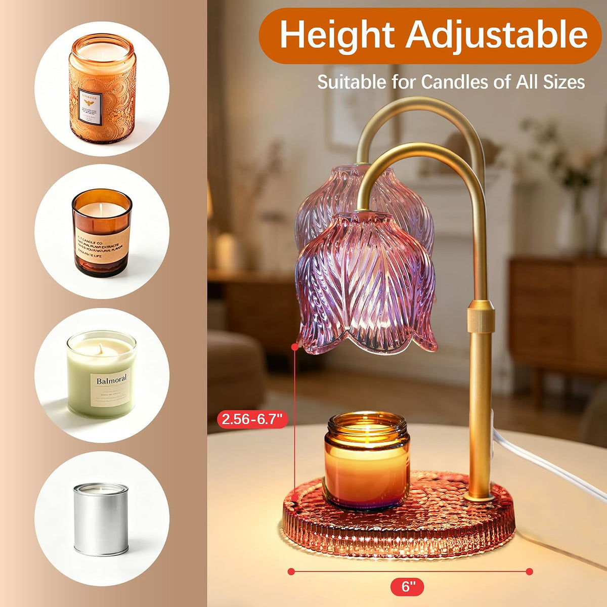 Candle Warmer Lamp with Timer and Dimmer, Adjustable Height Design