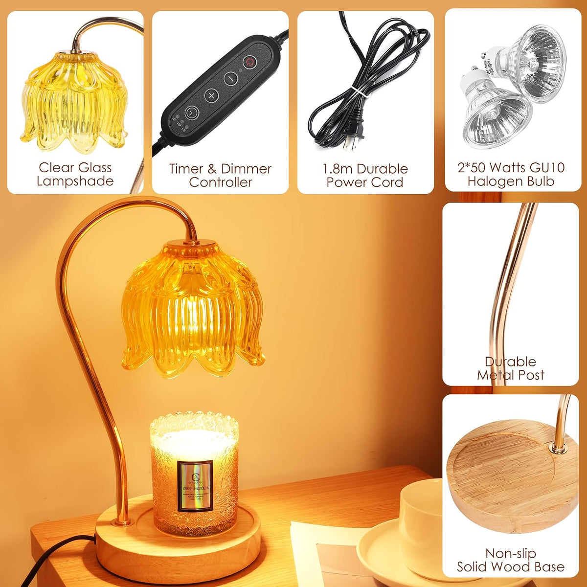 Flower Candle Warmer Lamp with Timer & Dimmer