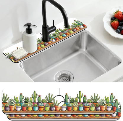 2Pcs Peonies Kitchen Sink Splash Guard Faucet Mat Vintage Florals Faucet Mat For Bathroom Kitchen 5.5x23.6In