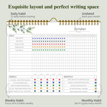 Habit Tracker Calendar Undated for Daily, Weekly & Monthly, 7.5" x 10"