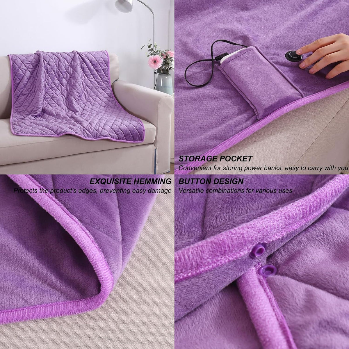 40"x55" Cordless Heated Blanket, Portable Heated Blanket Battery Operated, Cozy Soft Wearable Heated Shawl, 3 Heat Settings, Auto-Off, Machine Washable(Gray,Shawl)