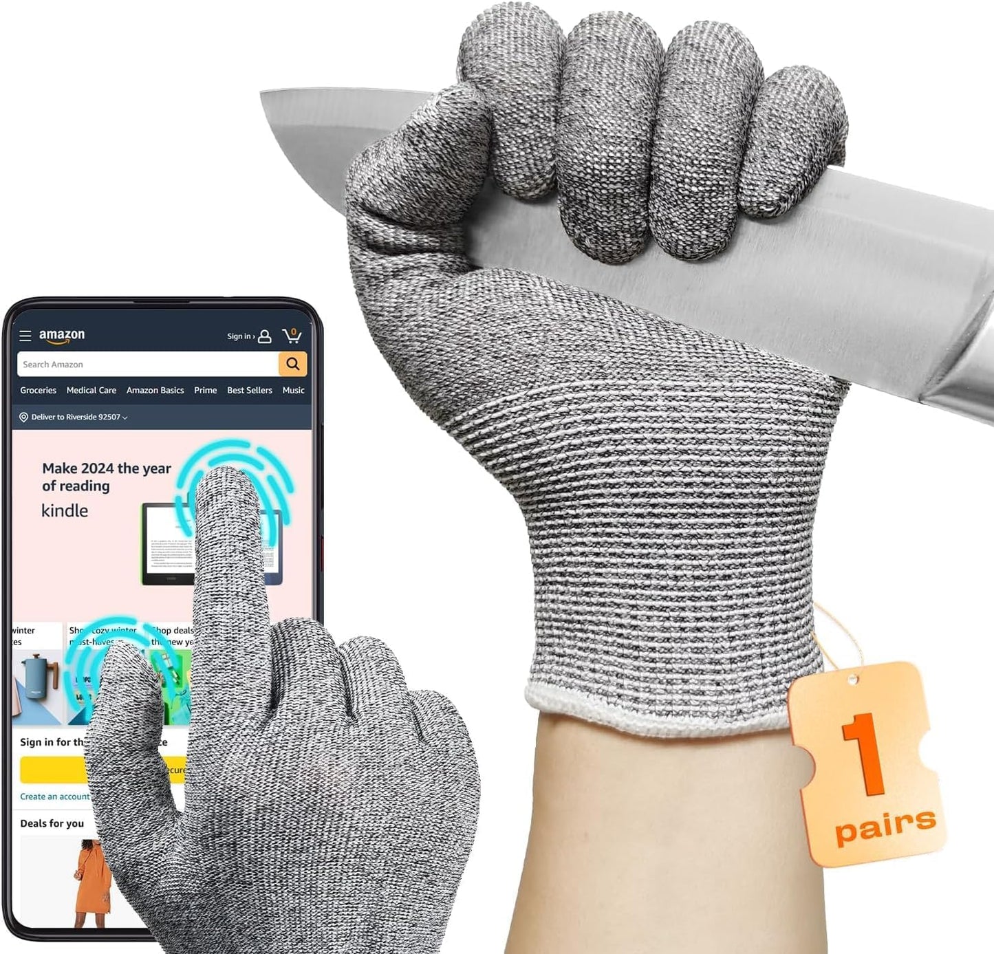 JDL Large Blue Cut Resistant Gloves with Touch Screen, Food Grade, ANSI A5, 3D Stretch Fit, Firm Grip, Suitable for Oyster Shucking, Meat Slicing, Kitchen Protection
