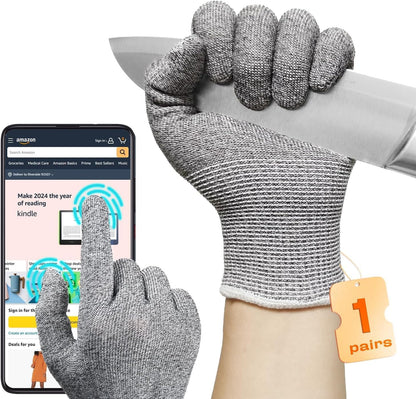 JDL Large Blue Cut Resistant Gloves with Touch Screen, Food Grade, ANSI A5, 3D Stretch Fit, Firm Grip, Suitable for Oyster Shucking, Meat Slicing, Kitchen Protection
