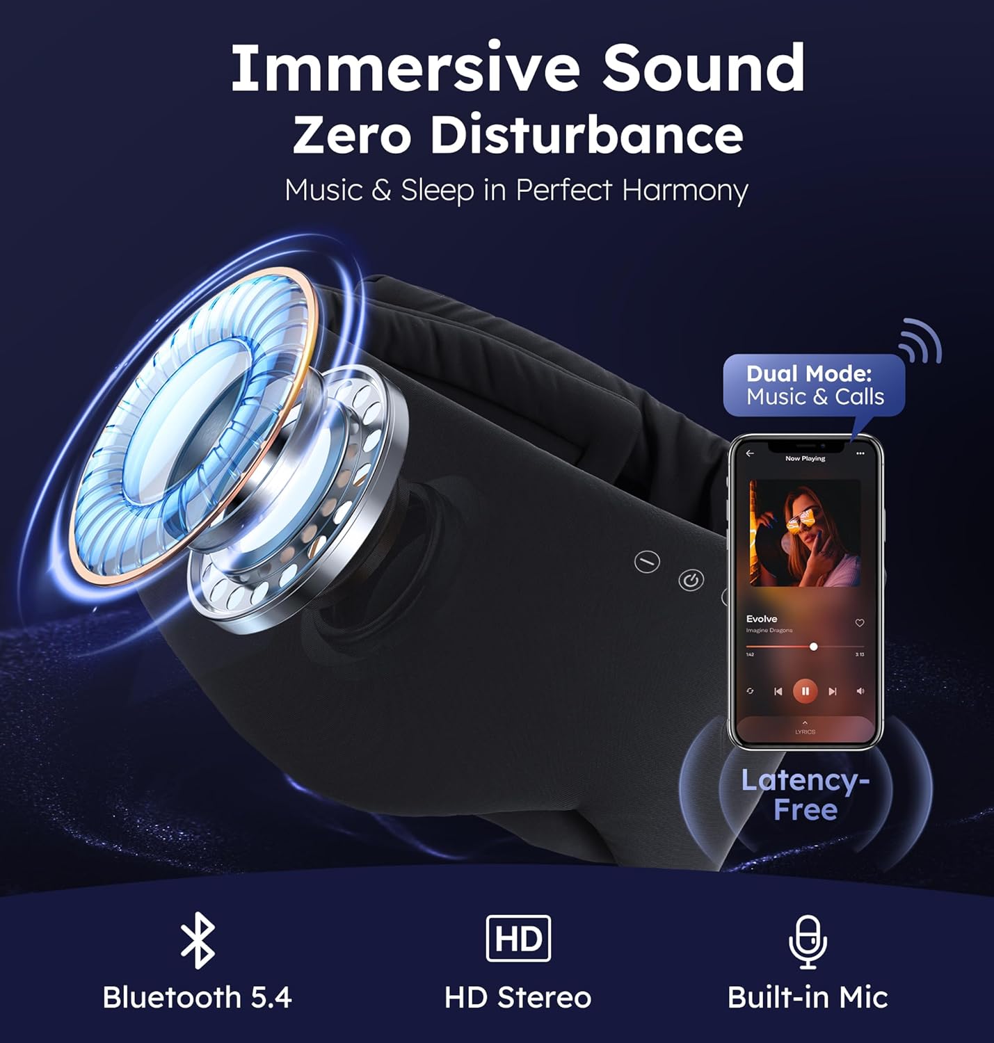 Luxury Bluetooth 5.4 Sleep Mask for Adults - Ice Fiber Cooling & HD Sound, 100% Light Blocking Adjustable Eye Cover for Travel & Side Sleepers - Soft Sleep Headphones with 10H Playtime