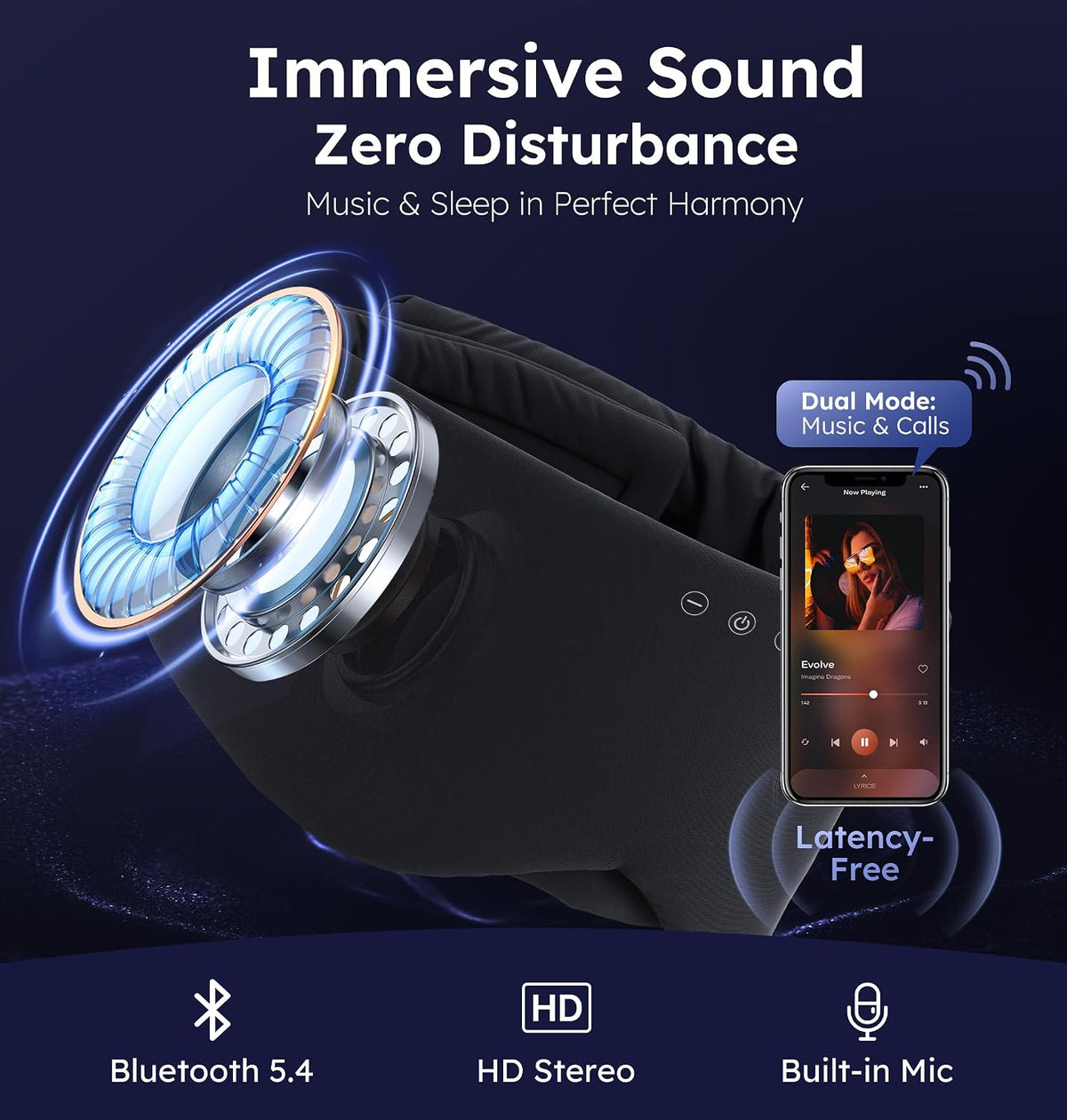 Luxury Bluetooth 5.4 Sleep Mask for Adults - Ice Fiber Cooling & HD Sound, 100% Light Blocking Adjustable Eye Cover for Travel & Side Sleepers - Soft Sleep Headphones with 10H Playtime