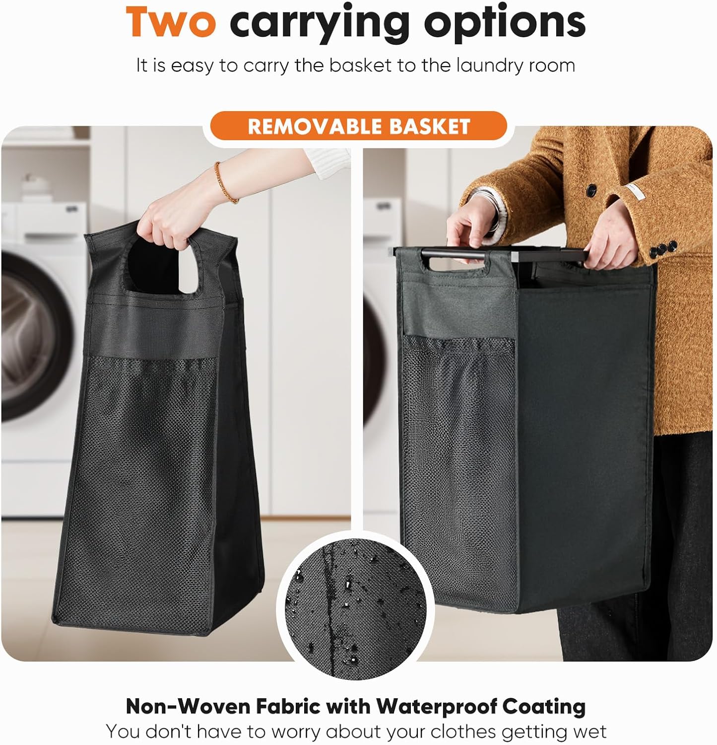 NEWBULIG Laundry Hamper Sorter with Wheels, Rolling Laundry Basket with Shelf & Removable Pull-Out Bag, Dirty Clothes Hamper for Room Organizer, 3 x 10.6 Gal (120L) - Rustic Brown and Black