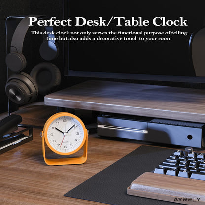 AYRELY® 3.5" Small Analog Travel Alarm Clock, Battery Operated Desk Clock | Cute Table Clock with Light, Adjustable Angle, Bedside, Bedrooms, Kids' Rooms and Living Room Decor (Orange)