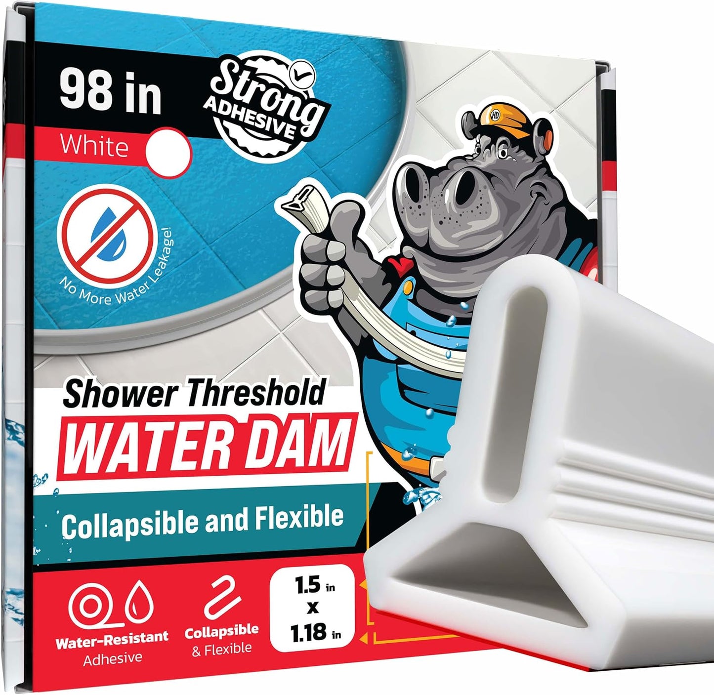 67" White Shower Threshold Water Dam Barrier, 1.5" Tall Water Stopper Strip | Flexible 1.5-inch-tall door seal helps contain splashes, block leaks and keep bathroom floors dry around walk-in showers