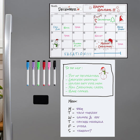 3 Pack Magnetic Dry Erase Calendar for Fridge, 17" x 12" Fridge Planner | Stain-Resistant Magnetic Calendar for Refrigerator with 6 Magnetic Markers & 1 Eraser - Monthly, Weekly & Daily Planner Set