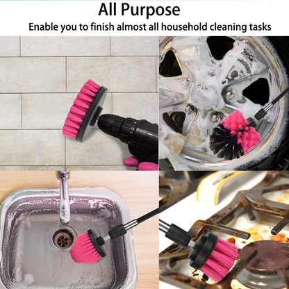 8 Pack Drill Brush Attachment Set, 1/4in Power Scrubber Brush + Extend Long Rod, Multi-Purpose Power Cleaning Scrub Brush for Bathroom, Tub, Tile, Corner, Floor(Red)
