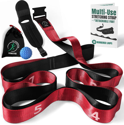 Stretch Strap with Loops Physical Therapy - Full Body Exercise Straps for Stretching with Detachable Foot - Leg & Calf Stretcher for Plantar Fasciitis, Physical Therapy, Pain Relief, and Flexibility