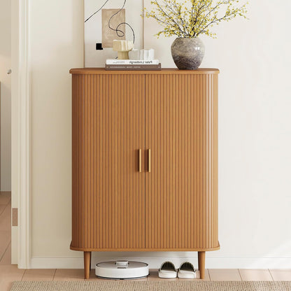 DHH Shoe Storage Cabinet with Sliding Door, 6-Tier Shoe Cabinet with Adjustable Shelves, Modern Freestanding Shoe Storage Organizer for Entryway, Hallway, Living Room (Walnut, 47 ")