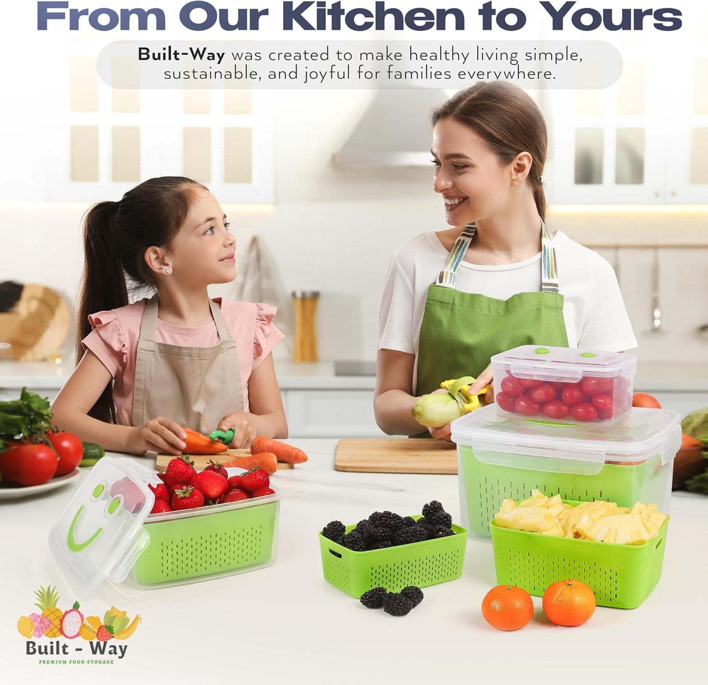 Fruit Storage Containers for Fridge - Set of 4 - Airtight Lid Keeps Fresh - For Fruit & Vegetable Storage - Space-Saving Design - Ideal for Produce, Berries, Snacks - Pink
