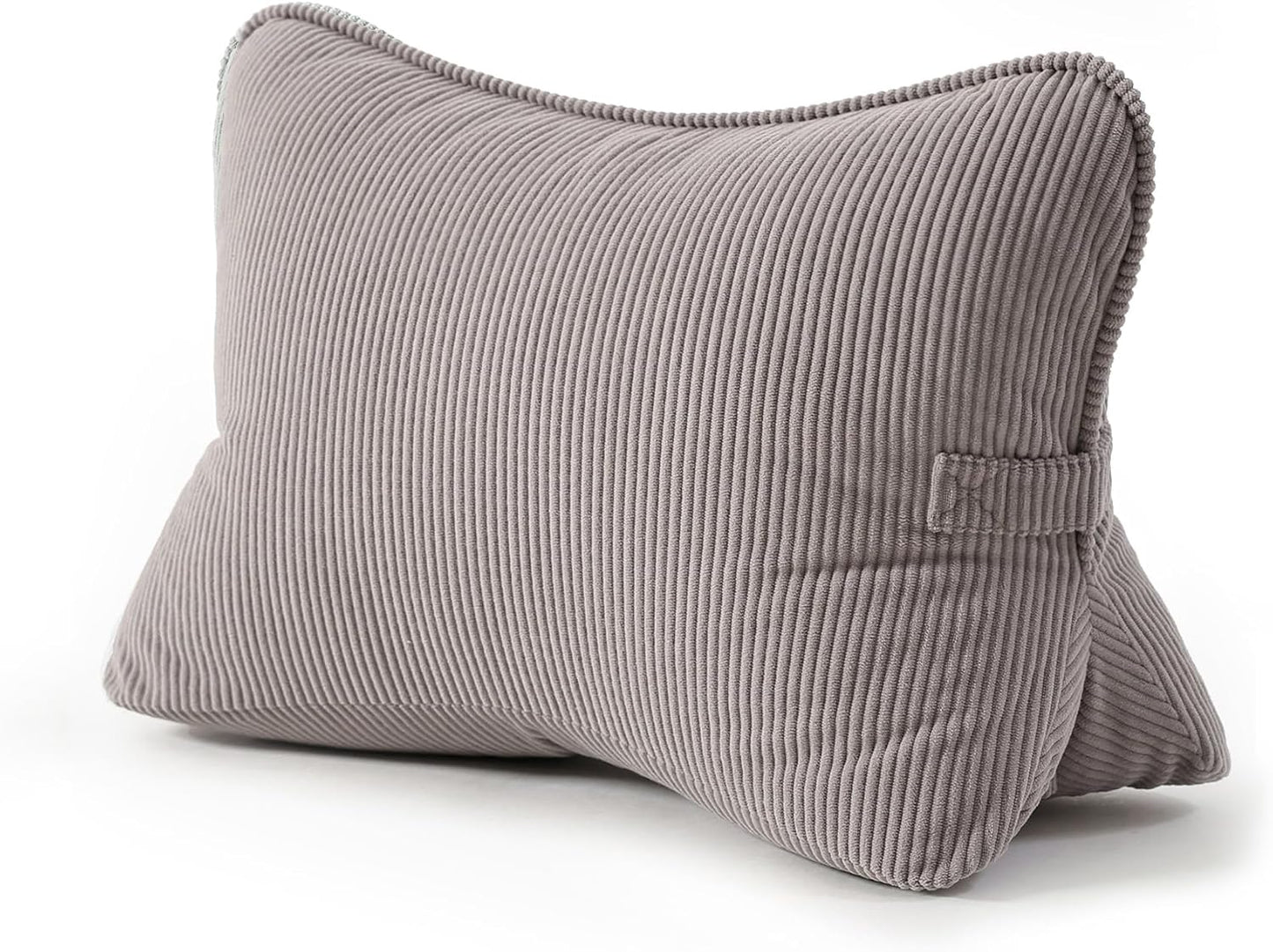 Pat. Pend. Corduroy Lumbar Support Back Pillow for Watching TV, Reading & Gaming, Ergonomic Triangle Support Cushion for Sofa, Armchair & Bed Sitting, Removable Washable Cover, Beige Gray