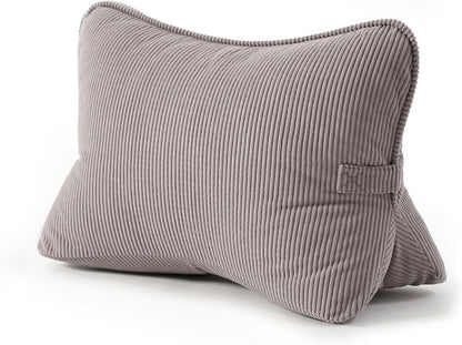 Pat. Pend. Corduroy Lumbar Support Back Pillow for Watching TV, Reading & Gaming, Ergonomic Triangle Support Cushion for Sofa, Armchair & Bed Sitting, Removable Washable Cover, Beige Gray