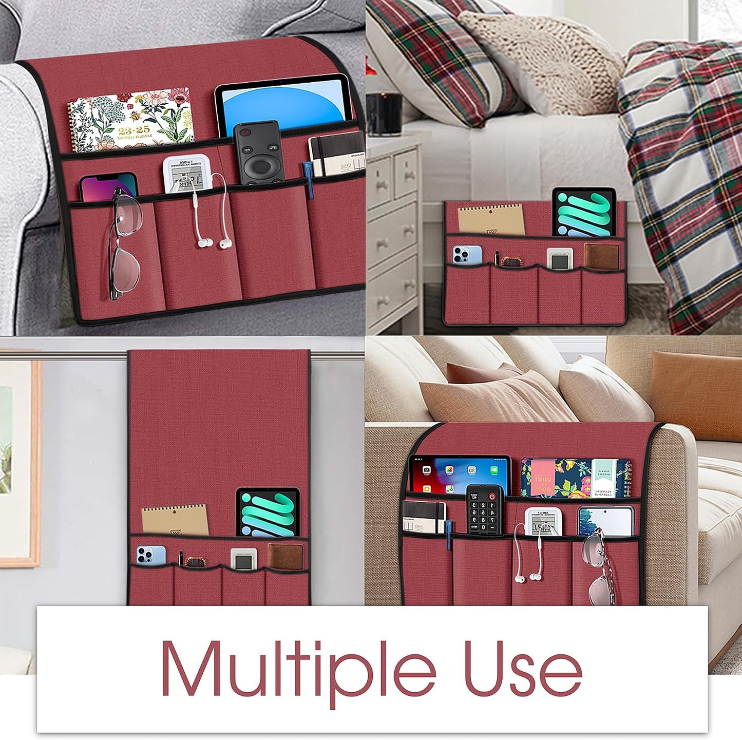 Joywell Remote Caddy Couch Remote Control Holder for Recliner Sofa Armrest Organizer Non Slip Arm Chair Caddie with 6 Pocket Storage for Magazine, Tablet, Phone, iPad, Black