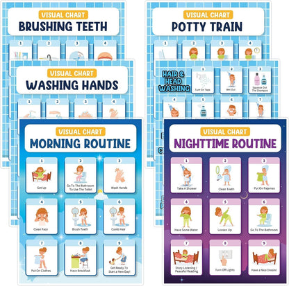 6 PCS Daily Step Visual Schedules Night and Morning Routine Chart for Kids Laminated Children Self Care Chart Visual Guide for Children Special Needs and Autism Promotes Independent Hygiene Routine