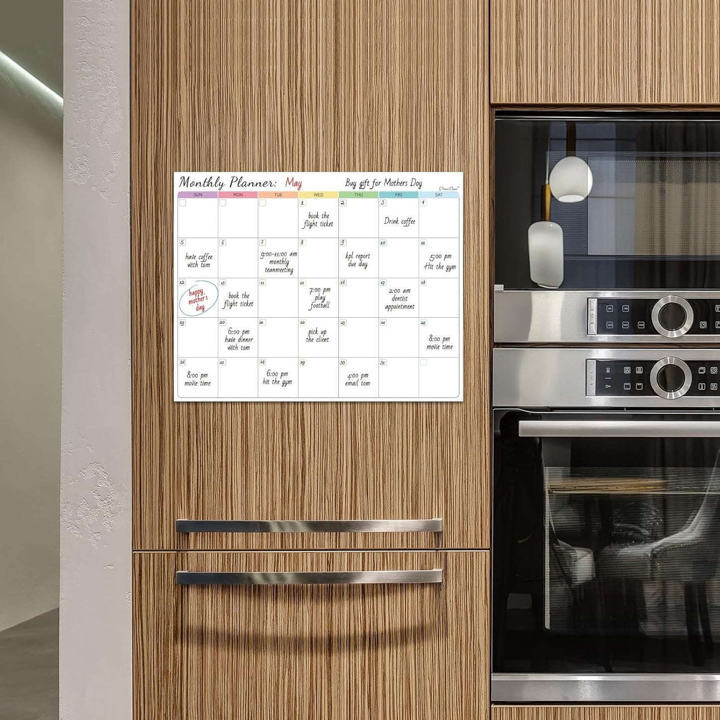 Non-Magnetic Dry Erase Calendar Set for Fridge - Reusable Monthly and Weekly Calendar Sticks to Most Smooth Surfaces - 6 Dry Erase Markers Included - Shipped Flat