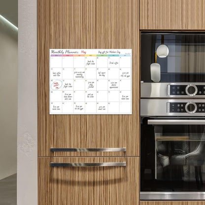 Non-Magnetic Dry Erase Calendar Set for Fridge - Reusable Monthly and Weekly Calendar Sticks to Most Smooth Surfaces - 6 Dry Erase Markers Included - Shipped Flat